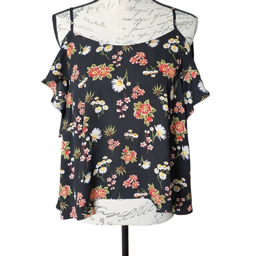 Sophie Rue Women's Size Large Black Red Floral Off Shoulder Blouse